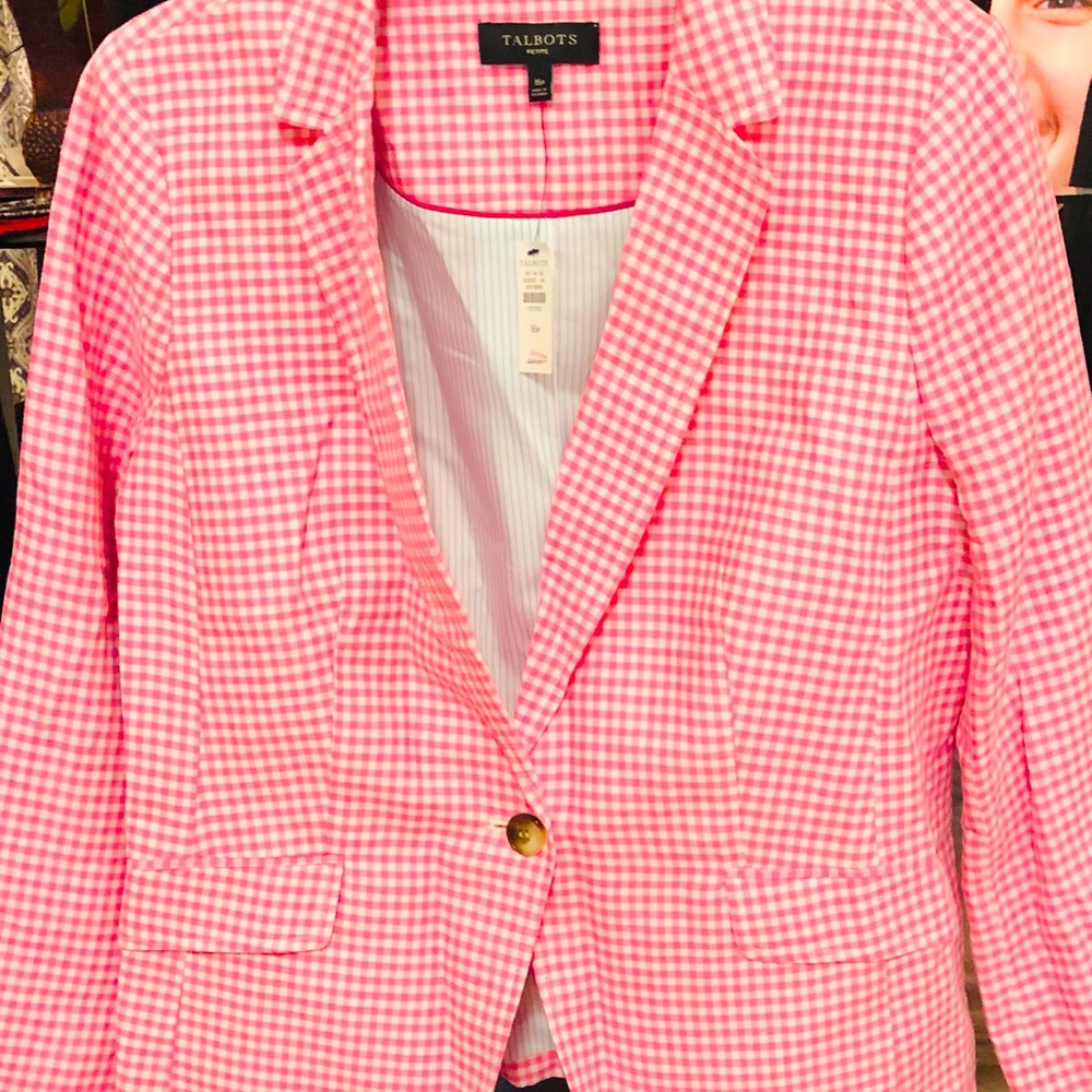 NWT16P Talbots lined blazer. Pink/white super cute